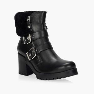 ARTICA LEATHER BLACK ANKLE HEEL FUR BOOTS
